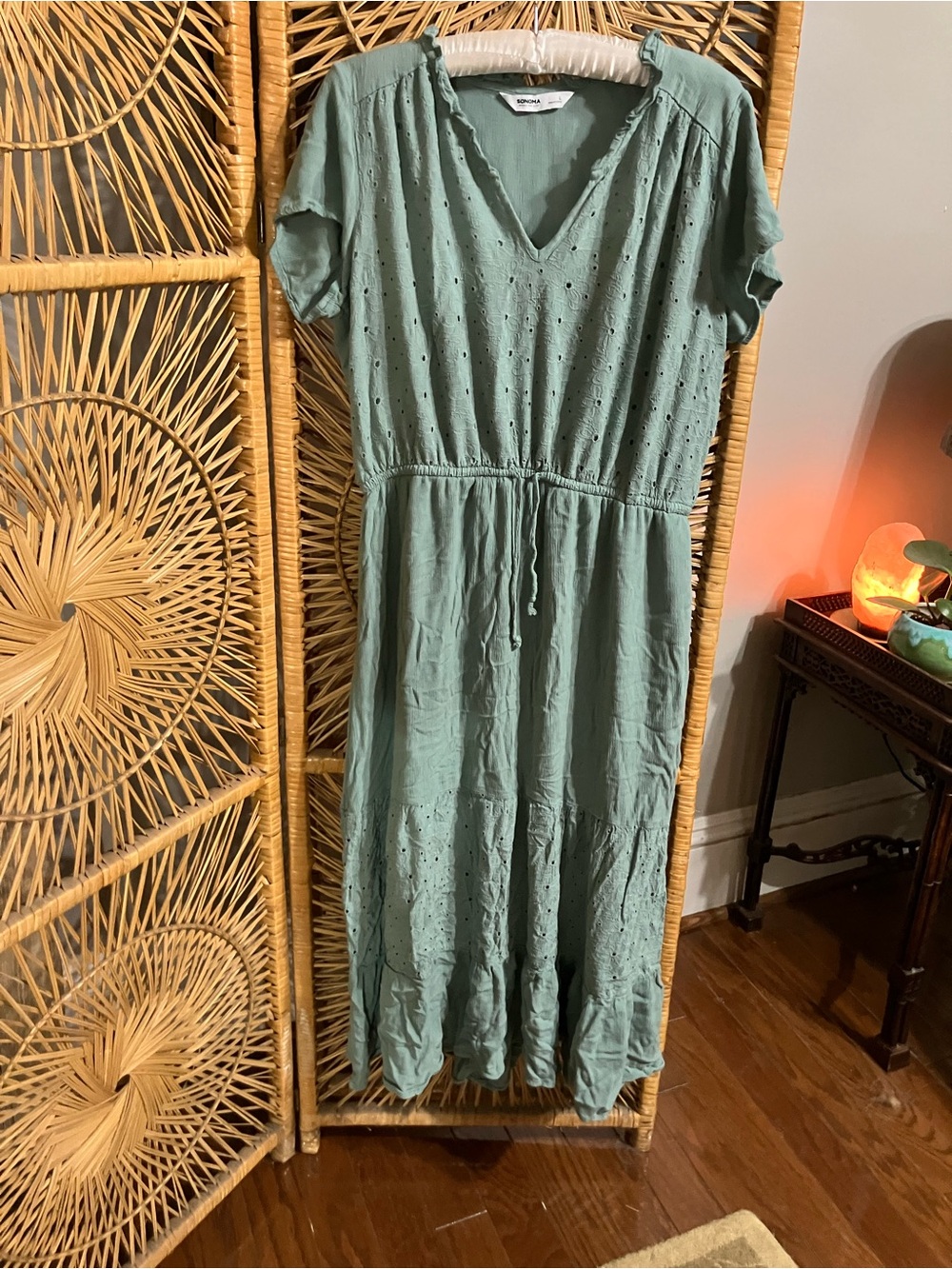 Sonoma Sage Eyelet Maxi Dress with V-Neck